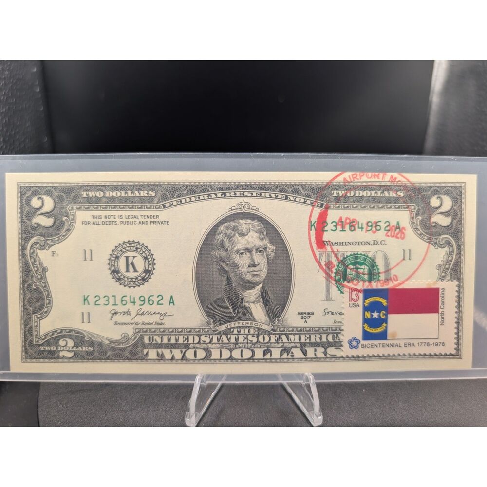 2017A $2 Collectible Note • Serial K23164962A • NC Stamp & APR 13 2026